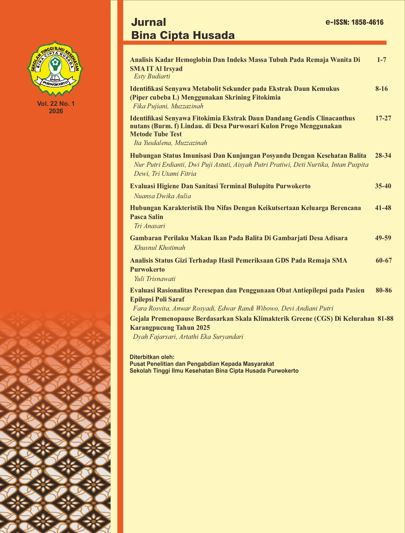 					View Vol. 22 No. 1 (2026): Jurnal Bina Cipta Husada
				